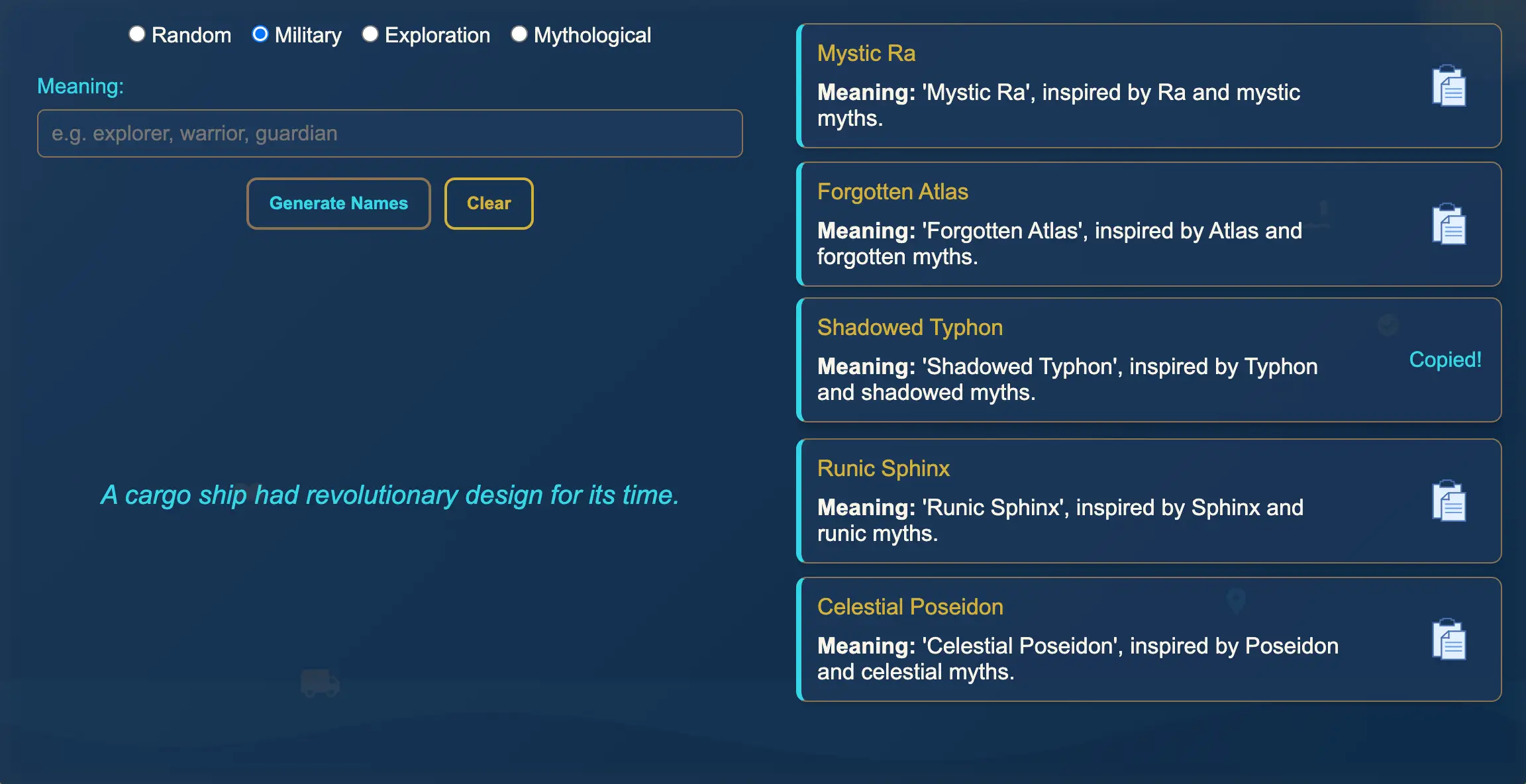 Choose and Copy Ship Names